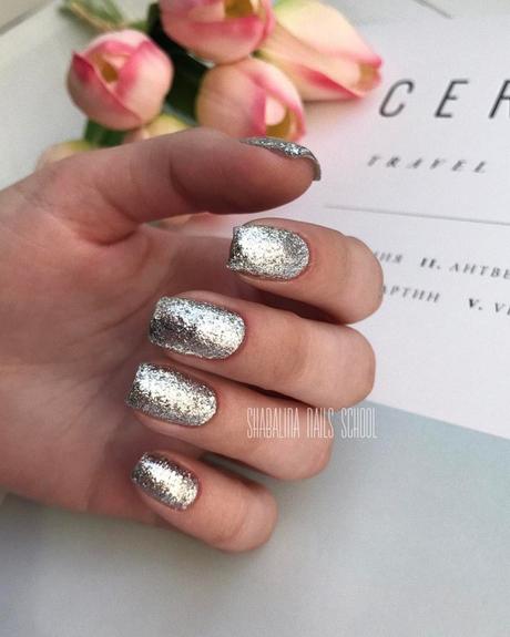 silver wedding nails glitter