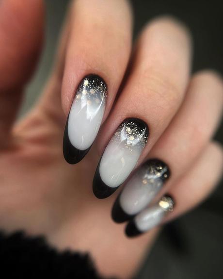black wedding nails french with milk bath and glitter nastya_nogti_lak