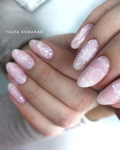 lace wedding nails light pink