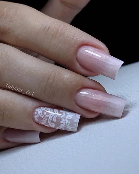 ombre wedding nails long square form with lace tatjana_ost