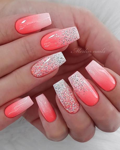 ombre wedding nails scarlet white with glitter merlin_nails