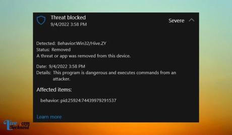 Fixed: Behavior:Win32/Hive.ZY on Windows