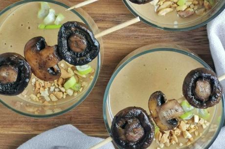 Grilled mushrooms with homemade peanut sauce