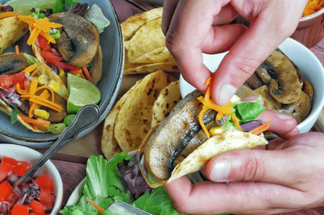 Vegan tacos with grilled mushrooms