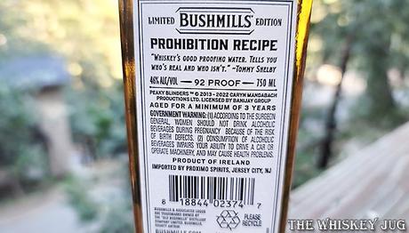 Bushmills Prohibition Recipe Irish Whiskey Back Label