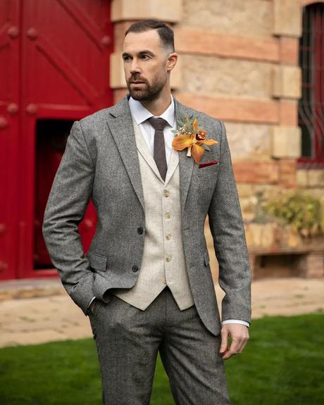best mens wedding suits gray tweed jacket