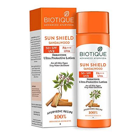 Biotique Sun Shield Sandalwood 50+SPF UVB Sunscreen Ultra Protective Lotion For All Skin Types