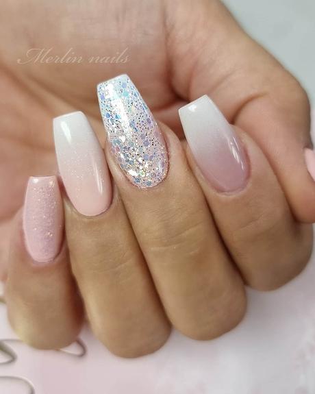 wedding nails with glitter nude pink ombre merlin_nails