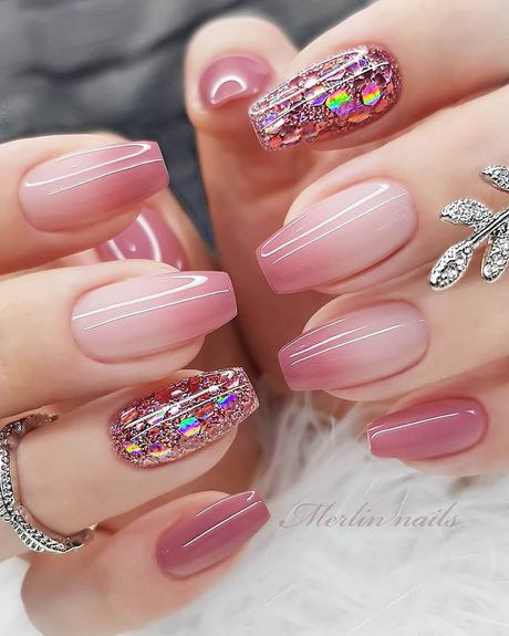 wedding nails with glitter ombre rose gold merlin_nails