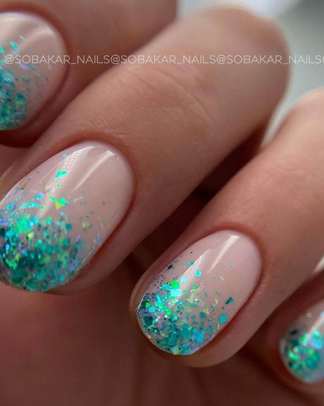 wedding nails with glitter blue on natural sobakar_nails