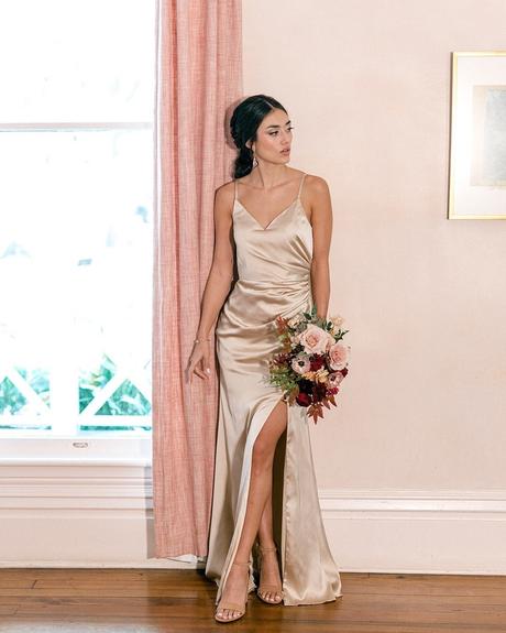 champagne bridesmaid dresses long