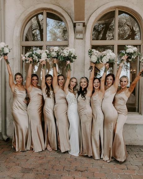 champagne bridesmaid dresses long