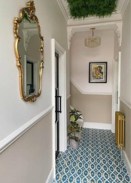 gold radiator in a hallway