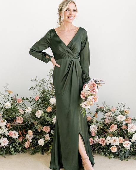 emerald green bridesmaid dresses simple with long sleeves revelry