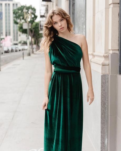 emerald green bridesmaid dresses satin velvet simple long twobirdsnewyork