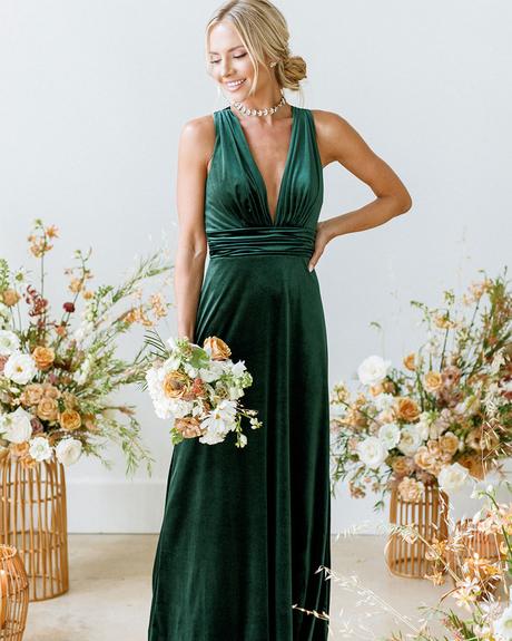 emerald green bridesmaid dresses long velvet simple revelry