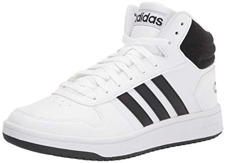 adidas Men's Hoops 2.0 Mid Basketball Shoe, White/Black/Black, 10.5