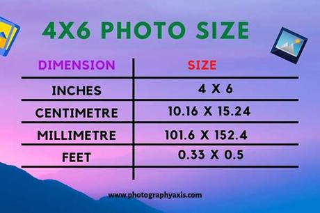4x6 photo dimensions