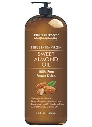 Cold Pressed Sweet Almond Oil - Triple AAA+ Grade Quality, For Hair, For Skin and For Face, 100% Pure and Natural with Pump dispenser, 16 fl oz
