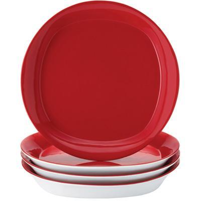 Rachael Ray Round and Square Collection 4-Piece Dinner Plate Set - Red