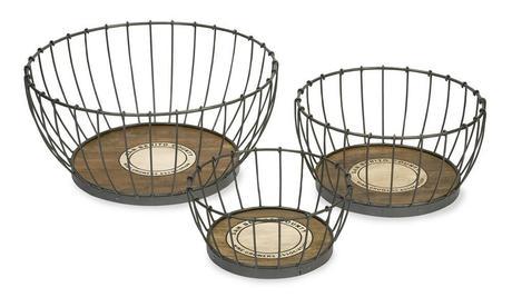 Benito Wood and Metal Baskets - Set of 3