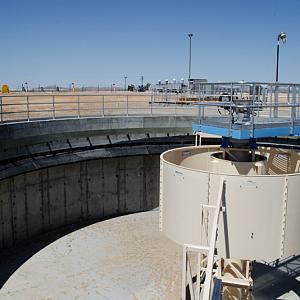 One of two 70-foot diameter secondary clarifiers as part of Adelanto's Wastewater Treatment Plant upgrades - Courtesy of PACE Water