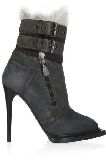 McQ Alexander McQueen - Leather-trimmed suede and shearling ankle boots