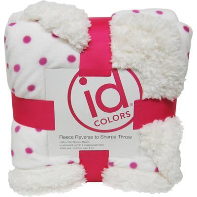 id COLORS Dot Printed Fleece Throw Blanket Pink/White
