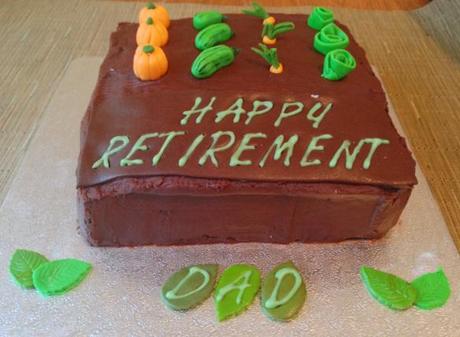 happy retirement dad allotment celebration cake garden soil pumpkins courgettes carrots and cabbages easy fondant leaves