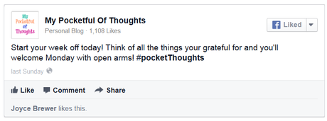 Start your week off today! Think of all the things your grateful for and you'll welcome Monday with open arms! #pocketThoughts