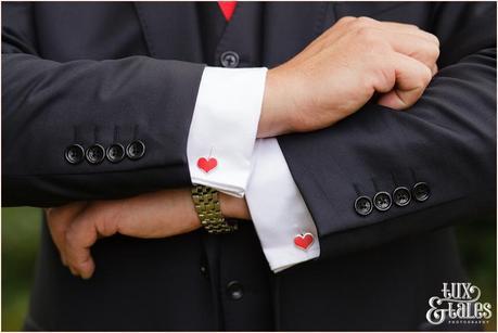 Heart shaped cuff links in Yorkshire wedding