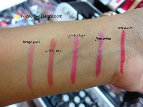 Swatch Directory: Lakme Eye Shadow Crayons and 9 to 5 Lip Liners