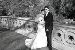 L&A central park wedding on Bow Bridge b&w
