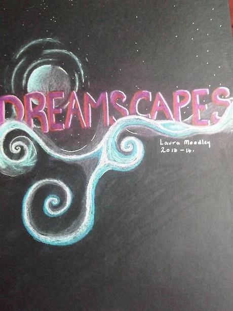 The front cover of my new sketchbook which will feature fantasy art sketches in chalk pastel or good old pencil & graphite. 
I named it Dreamscapes because some of the fist drawings were from dreams, daydreams or meditations and the rest are imagined images taken from a variety of ideas and influences mashed together.
xoxo LLM