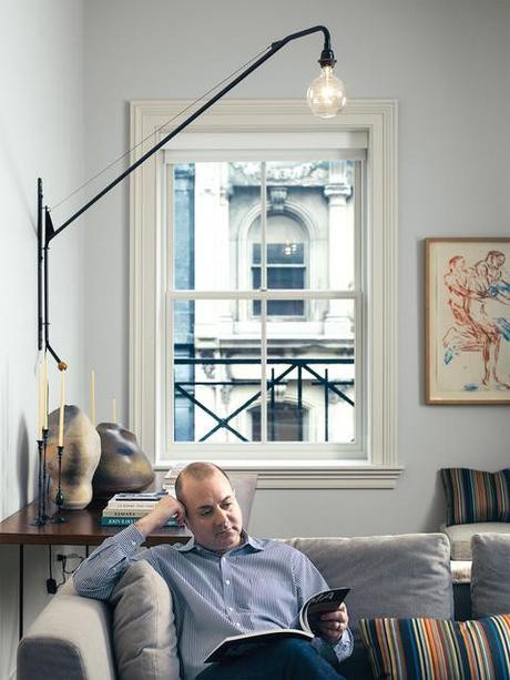 James Marcovitz in living room of Tribeca loft.
