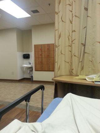 This is my pre-op view from the head of my bed at the San Joaquin Outpatient Surgery Center, where I received great care, by the way.