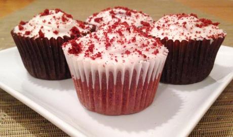 easy simple red velvet cupcake recipe with cream cheese frosting home bake instructions and basic ingredients gel food colour