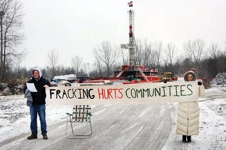 John Williams and Chris Khumprakob were arrested today protesting a fracking wastewater injection well in Niles, OH. Photo credit: Frackfree Mahoning Valley