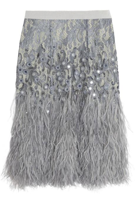 MATTHEW WILLIAMSON Feather-trimmed embellished lace skirt €2,450
