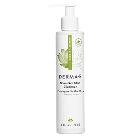 DERMA E Sensitive Skin Cleanser – Gentle, Unscented Cleansing Face Wash – Soothing Facial Cleanser with Pycnogenol and Aloe Vera - Reduces Redness and Irritation, 6 fl oz