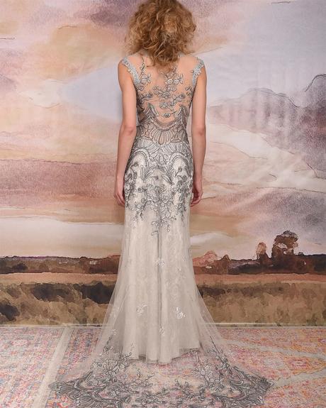 embroidered wedding dresses silver sheath lace claire pettibone