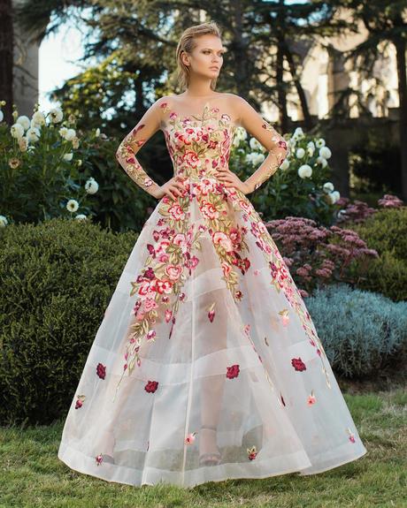 embroidered wedding dresses a line with illusionsleeves floral sophiecouture