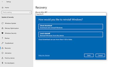 Cloud download  / Local reinstall - How To Factory Reset Windows 10 Laptop