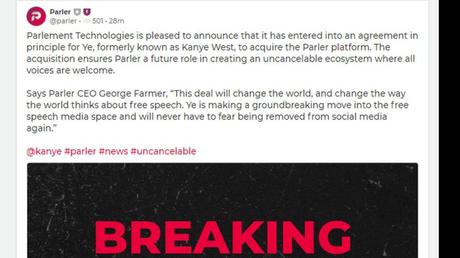 Ye, previously known as Kanye West, will buy the Parler platform