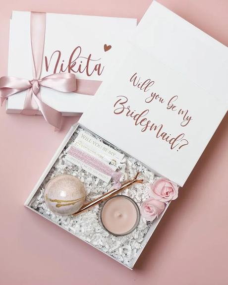 bridesmaid proposal box pink box with candle
