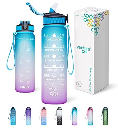 Venture Pal 32oz Motivational Fitness Sports Water Bottle with Time Marker & Straw, Large Wide Mouth...