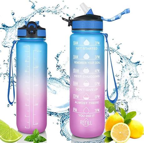 WOXOUR Unbreakable Silicone Water Bottle 1 Liter with Motivational Timer, Water Tracker Bottle...