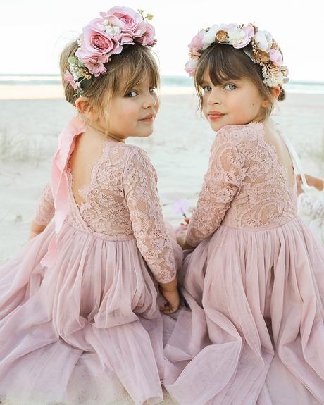 flower girl pink lace and tulle dress