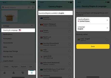 How to change the country in the Amazon app on iPhone and iPad