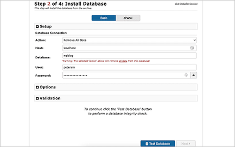 Install Databased- Move A WordPress Site